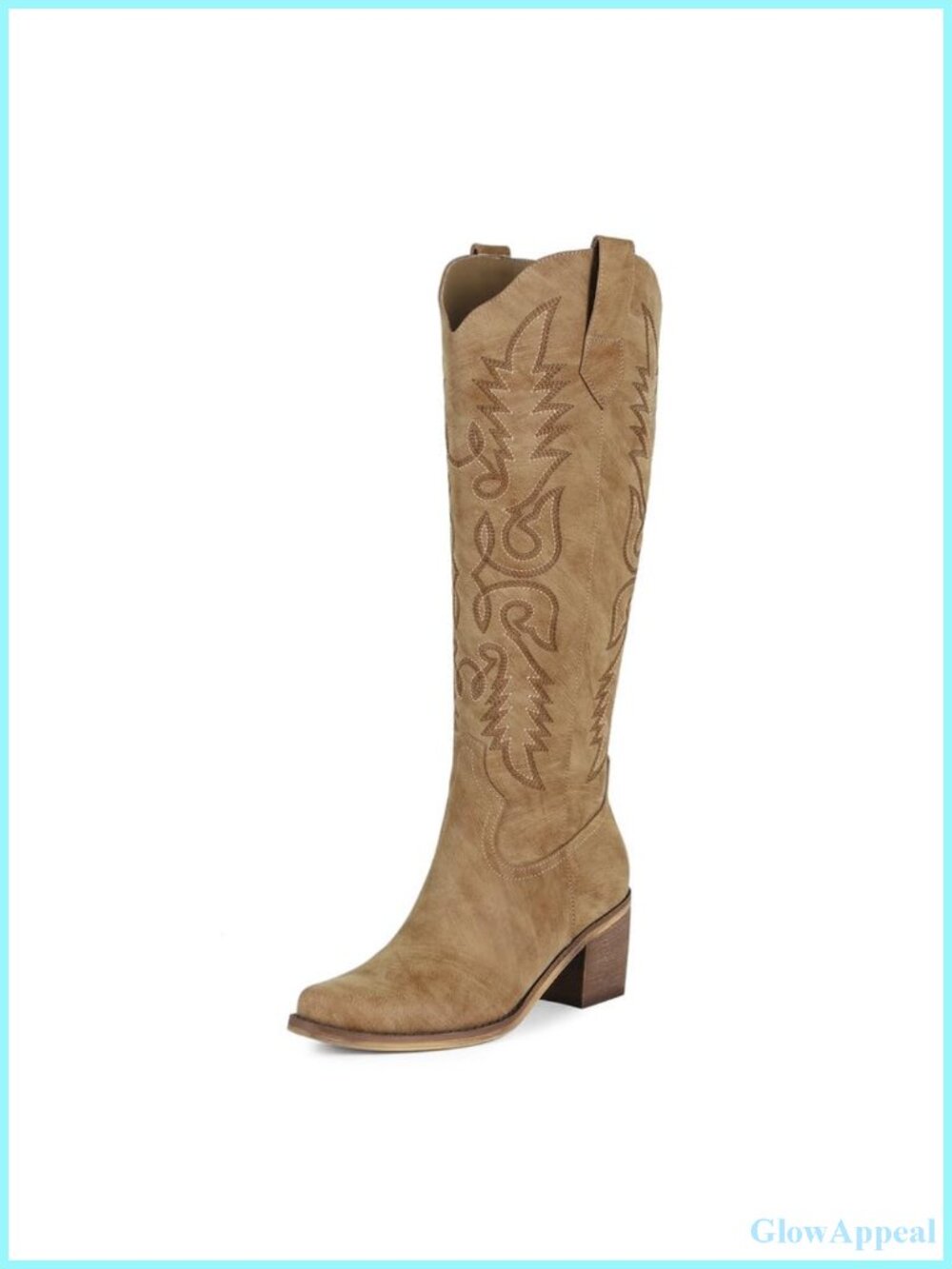 Faux Leather Knee High Western Cowgirl Boots Pointed Toe Block Heel